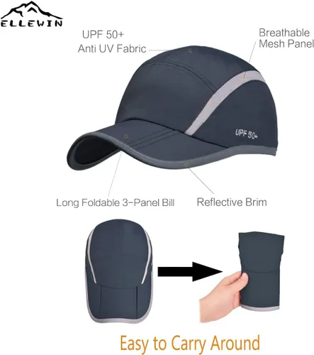 Miniatura 72 de ELLEWIN Gorra de béisbol unisex UPF 50 sin estructura, con pico grande y plegable