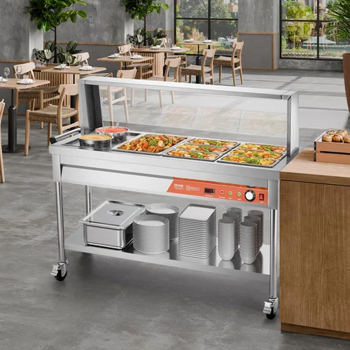Miniatura 8 de VEVOR Calentador de alimentos comercial, 7 bandejas + 2 ollas, mesa de vapor eléctrica, 1800 W, calentador de alimentos profesional para catering