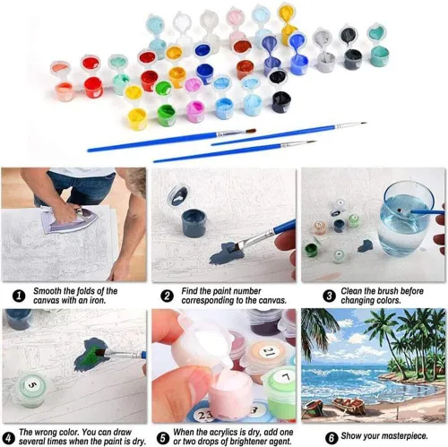 Miniatura 9 de FQOVKYN Paquete de 4 pinturas de atardecer por números para adultos principiantes, pintura de paisajes por números sobre lienzo, pintura acrílica