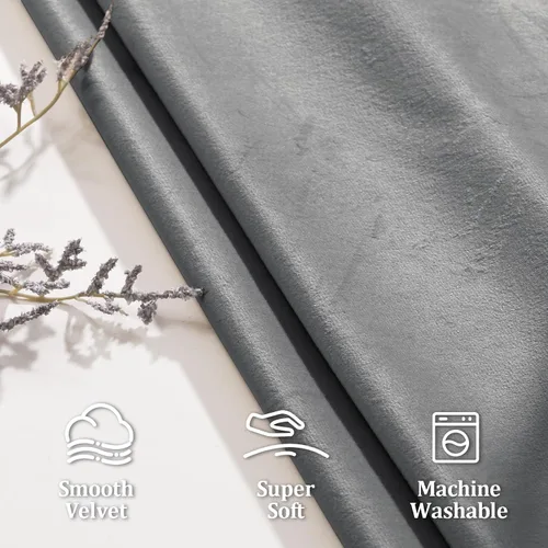 Miniatura 3 de JIUZHEN - Cortinas de terciopelo gris de 63 pulgadas opacas para sala de estar - Cortinas gruesas de terciopelo con ojales para ventana