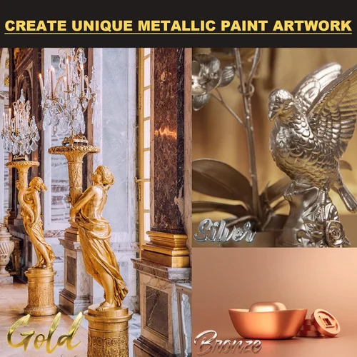 Miniatura 4 de Wadities Pintura Acrílica Metálica, 3 piezas de 13.5oz(375g) Oro, Plata y Bronce, Pintura de Hoja de Oro para Arte, Ideal para Lienzo, Madera