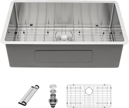 Sarlai - Fregadero de cocina, de 30 x 18 pulgadas, empotrado, simple, de acero inoxidable calibre 16