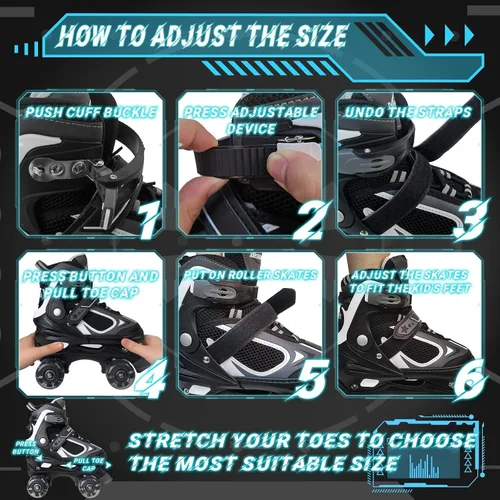 Miniatura 4 de MammyGol Patines de ruedas para niños y niñas, patines cuádruples de 4 tamaños ajustables para niños con todas las ruedas que se iluminan