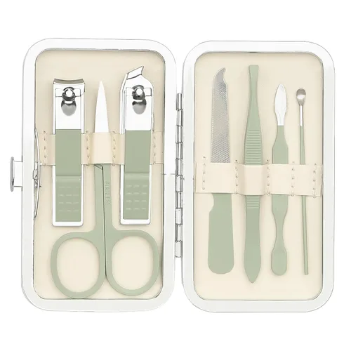 Miniatura 13 de Juego de manicura 7 en 1 de acero inoxidable para uñas, regalos para hombres, adolescentes, herramientas de pedicura con estuche para limpiar