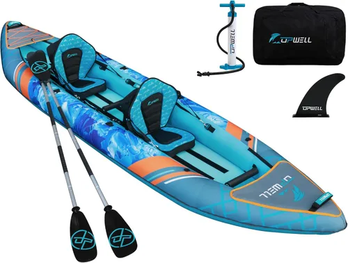 Miniatura 7 de UPWELL Kayak recreativo inflable de 13'6"/11' – 2 personas con piso de punto de caída y accesorios, incluyendo asientos de kayak con soporte