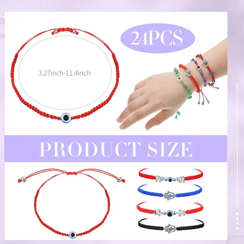 Miniatura 2 de Fumete 24 pulseras hechas a mano contra el mal de ojo para mujer, pulseras mexicanas ajustables de la suerte, pulsera de hilo de mano, pulseras