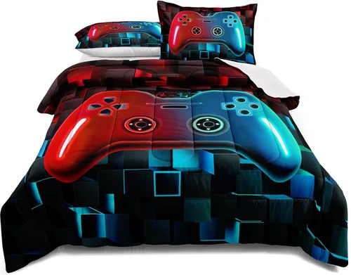 Miniatura 14 de Juego de ropa de cama para videojuegos tamaño individual, juego de edredón gamer para niños, niñas y adolescentes, microfibra suave, coloridos