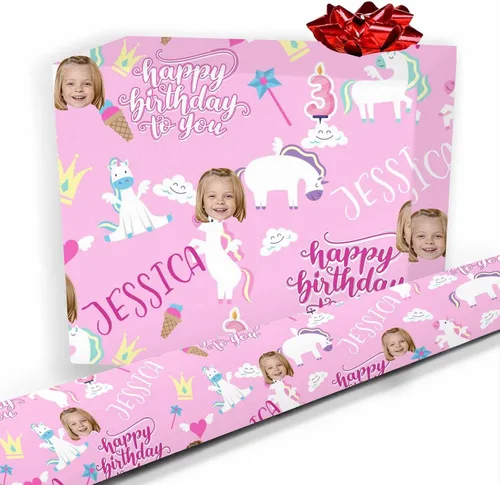 Miniatura 34 de Papel de regalo personalizado, divertido papel de regalo para cara, foto, nombre, Día del Padre, rollo de regalo para papá, hombres, mujeres, niños