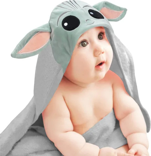 Lambs & Ivy Star Wars The Child/Baby Yoda/Grogu Toalla de Baño con Capucha para Bebé Gris