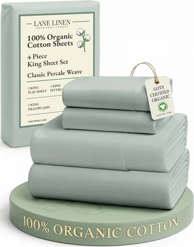 Miniatura 185 de LANE LINEN Sábanas 100% algodón orgánico para cama tamaño King, sábanas de percal suave, transpirables, de lujo, estilo hotelero, lavables a 09