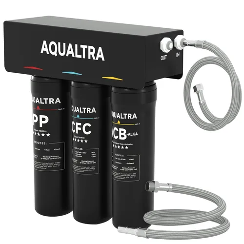 AQUALTRA USF-3B-10 Sistema de filtro ligeramente alcalino para debajo del fregadero, 8K-32K Gal, reduce PFOA, PFOS, cloro, plomo, mercurio,