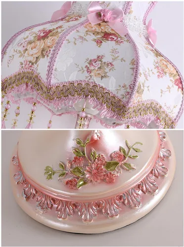 Miniatura 2 de Lámpara de Estilo Victoriano Rosa Lámpara de Mesa Pastoral Romántica Europea Lámpara de Pie Pastoral Forma de Vaso 1 Cabeza Flor de Tela con Bordes