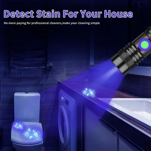 Miniatura 7 de Linterna UV de luz negra recargable por USB de 365nm, mini lámpara Woods portátil de mano con potentes luces LED ultravioleta, enfoque ajustable