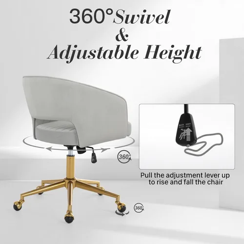 Miniatura 4 de Silla de escritorio giratoria para oficina en casa, moderna silla de escritorio de terciopelo, sillón de altura ajustable con base dorada, silla