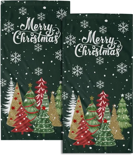 Miniatura 48 de Winter Trees - Juego de 2 toallas de mano de 28 x 14 pulgadas, diseño de árbol de pino de nieve, color beige, absorbente, de microfibra, para baño