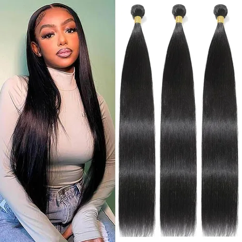 Miniatura 27 de Extensiones de cabello humano lacio tipo afro, 12 meses de vida útil de 10, 12 y 14 pulgadas, paquetes de cabello lacio brasileño Yaki 100% sin