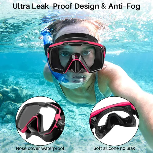 Miniatura 4 de Freela Adult Swim Goggles Mask for Adult with Nose Cover, Tempered Glass Anti Fog Waterproof 180° Clear Wide View Men Women Rosa