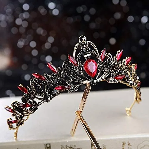 Miniatura 6 de hair jewelry crown tiaras for women Baroque Retro Black Bridal Crystal Tiaras Crowns Princess Pageant Prom Rhinestone Veil Tiara Wedding Hair