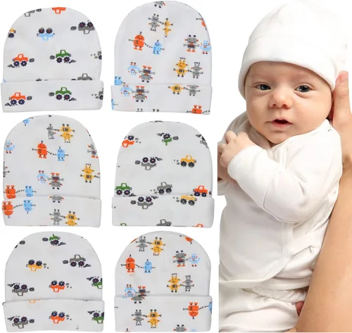 Miniatura 13 de ToBeInStyle Paquete de 3, 5 o 6 gorros cómodos de algodón de doble capa para bebés recién nacidos
