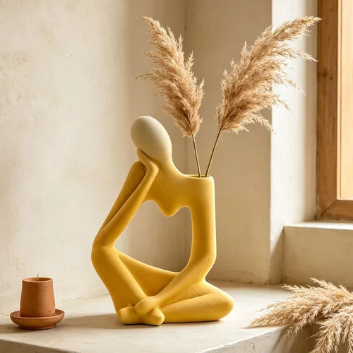 Miniatura 9 de Arawat - Florero de cerámica para decoración del hogar, moderno y lindo jarrón bohemio para decoración de mesa y habitación, jarrón estético único