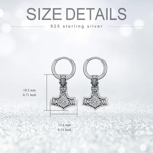 Miniatura 5 de Aretes vikingos para hombre, plata de ley, aretes colgantes vikingosgóticos, joyería vikinga, regalo para mujeres y hombres