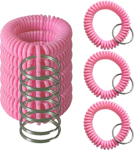 Miniatura 11 de 10 pulseras coloridas de bobina de muñeca, llavero en espiral, pulsera para llavero para piscina, gimnasio, insignia de identificación