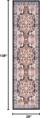 Miniatura 2 de SAFAVIEH Riviera Collection - Alfombra lavable de 2 pies 2 pulgadas x 9 pies, beige y carbón, antideslizante y fácil de limpiar, ideal para sala