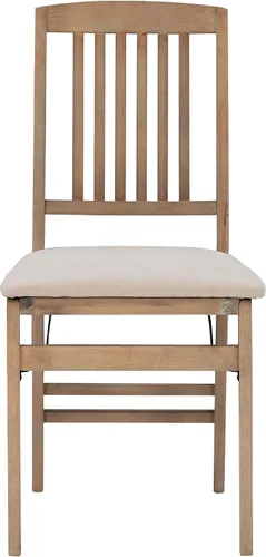 Miniatura 13 de Linon Keira - Juego de 2 sillas plegables de madera rústica natural con asiento tapizado beige y respaldo de misión