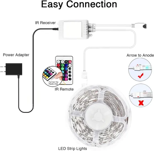 Miniatura 7 de DAYBETTER - Tira de luces LED inteligentes de 32.8 pies, kits de tira de luces LED RGB 2835 con control remoto de 24 teclas, tira de luces LED