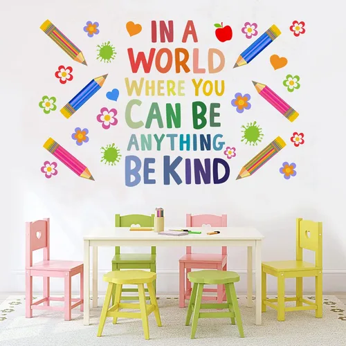 Miniatura 2 de Calcomanías de pared motivacionales para niños, cita inspiradora "in A World Where You Can Be Anything Be Kind", calcomanías de pared de aula