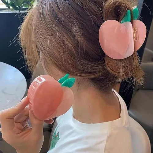 Miniatura 7 de Pinzas de garra de manzana, pinzas de pelo de melocotón jugoso, pinzas de pelo de frutas, pinzas de pelo de acetato para mujeres, pinzas pequeñas