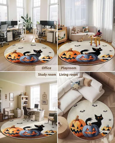 Miniatura 8 de Alfombra redonda de Halloween de 3 pies, lavable para interiores y exteriores, para dormitorio, cocina, sala de estar, área y alfombra, alfombra