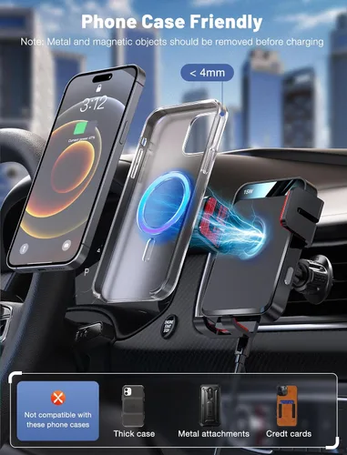 Miniatura 4 de Cargador inalámbrico para automóvil, soporte de automóvil MOKPR con sujeción automática de 15 W/10 W/7.5 W, carga rápida, ventilación de aire, Rojo