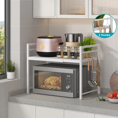 Miniatura 7 de DOLALIKE Estante para horno de microondas, soporte expandible para microondas, organizador de encimera de cocina, almacenamiento de utensilios