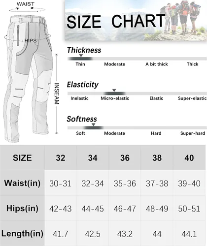 Miniatura 7 de Kuseeker Pantalones de senderismo elásticos para hombre de secado rápido ligeros impermeables para viajes escalada pesca pantalones