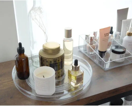 Miniatura 8 de iDesign The Sarah Tanno Collection Lazy Susan Organizador de cosméticos giratorio de 11 pulgadas con taza extraíble, transparente/blanco