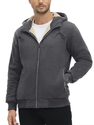 Miniatura 2 de MAGCOMSEN Chaqueta Sherpa con capucha de forro polar para hombre, con cremallera completa, cálida, mullida, resistente al viento, abrigos