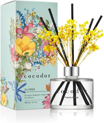 Miniatura 43 de COCODOR Juego de Difusor de Varillas de Junco con Flores / 6.7 oz / Eucalipto Limón / Difusor de Aroma con Varillas Fragancia para el Hogar Difusor