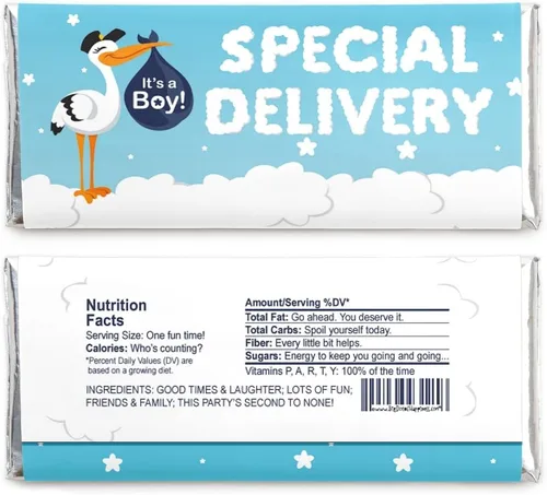 Miniatura 2 de Big Dot of Happiness Boy Special Delivery - Envoltura de barra de caramelo azul It's A Boy Stork Baby Shower Favores - Juego de 24