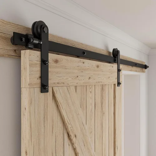 CCJH Kit de herrajes para puerta corrediza de granero resistente de 7 pies, suave y silencioso, fácil de instalar, ajuste para panel de puerta de 42