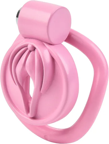 Candado de Jaula de Castidad Sissy 4 Anillos Vagina Pene Jaula Sissy Juguetes Sexuales Jaula de Pene de Resina Transpirable para Hombres Sissy (Rosa)