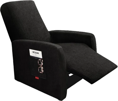 Miniatura 32 de 3 fundas elásticas para sillas reclinables, fundas de tela de felpa y protectores duraderos de muebles para niños y mascotas (1 plaza, negro)