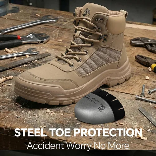 Miniatura 2 de ANGRYRAM Botas de trabajo con punta de acero para hombres y mujeres, antideslizantes, resistentes a pinchazos, botas de trabajo para hombres