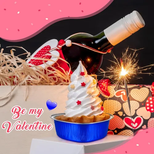 Miniatura 6 de Honeydak 100 juegos de moldes para hornear con forma de corazón, mini molde de aluminio de 3.4 onzas, lata desechable para cupcakes con tapas