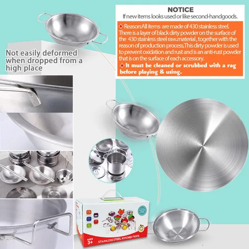 Miniatura 4 de Juguetes Clásicos Pequeños de Utensilios de Cocina de Acero Inoxidable - Juego de Ollas y Sartenes de Juego de Simulación, Kits de Utensilios