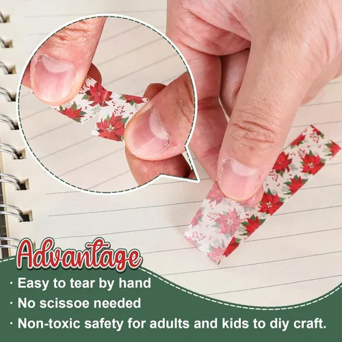 Miniatura 3 de Whaline 12 rollos de cinta washi floral de Navidad, acuarela, bayas, hojas de acebo, conos de pino, campanas de alce, plantas, cinta adhesiva