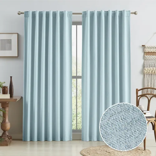 Miniatura 39 de Paneles de cortinas de ventana 100% opacas, con trabillas traseras, bolsillo para barra, gancho, cinturón, aspecto plisado, cortinas para sistema