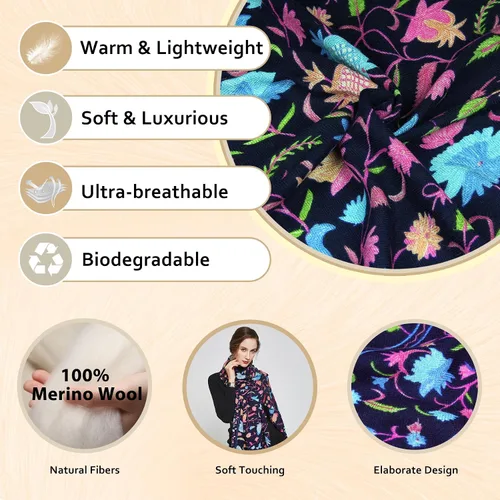 Miniatura 184 de DANA XU Manta de pashmina extragrande 100% de lana merina, bufanda de viaje, bufanda de cachemira para mujer, otoño e invierno, chal de gran