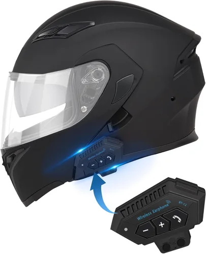 Miniatura 2 de Casco de Motocicleta Bluetooth, Casco de Motocicleta Modular con Bluetooth, Aprobado por DOT Doble Visera Cara Completa Abatible Cascos