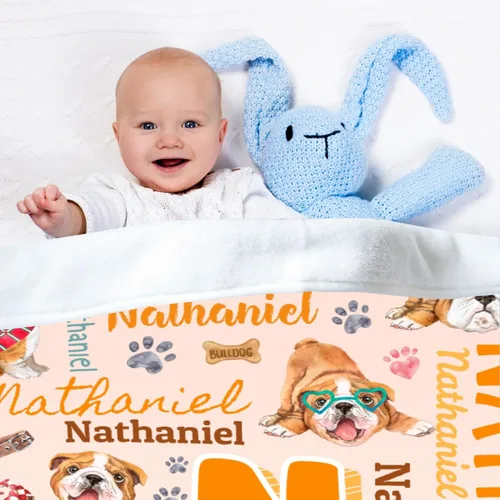 Miniatura 3 de Manta preescolar personalizada de bulldog para bebés, niños y niñas, sábanas de franela personalizadas súper suaves y ligeras, decoración para cuna
